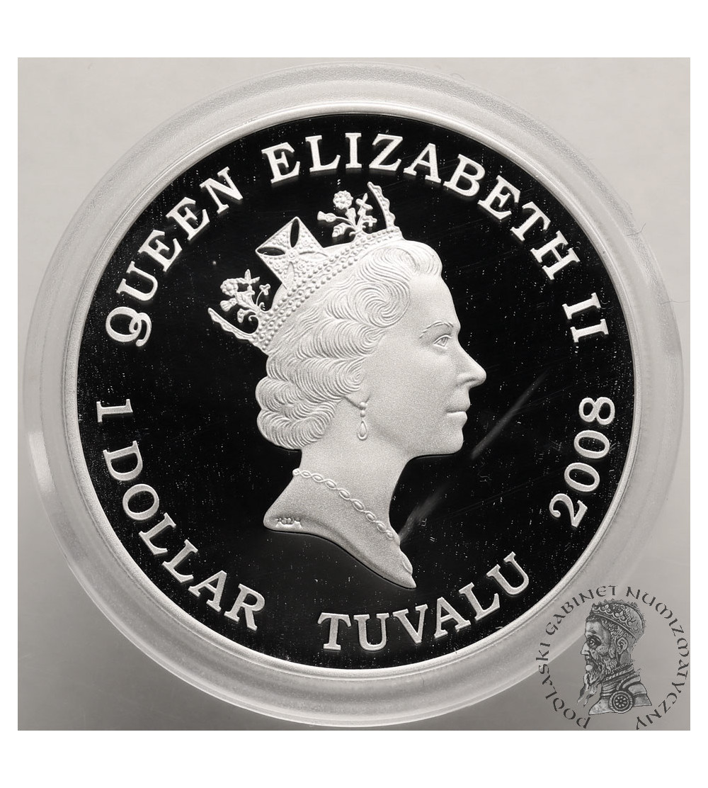 Tuvalu, Elizabeth II (1952 - 2022). 1 Dollar 2008, Christmas tree - Ag 1 Oz .999
