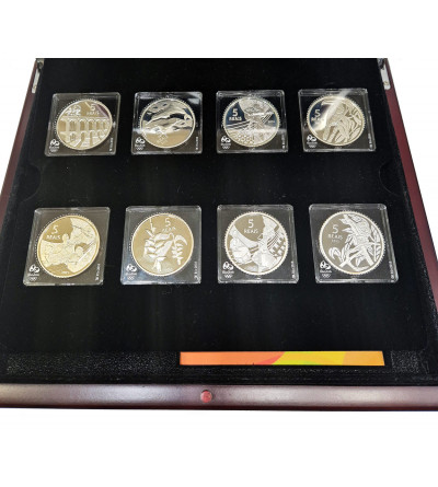 Brazil. Prestigious, 15 x 5 Reales 2014-2016, Rio de Janeiro 2016 Olympic Games Set - c. 375 g. Pure Silver
