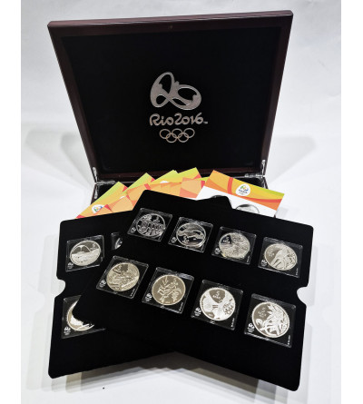 Brazil. Prestigious, 15 x 5 Reales, Rio 2016 Olympic Games Set - c. 375 g. Pure Silver