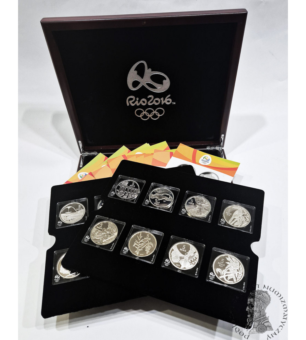 Brazil. Prestigious, 15 x 5 Reales 2014-2016, Rio 2016 Olympic Games Set - c. 375 g. Pure Silver
