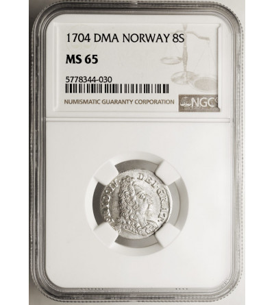 Dania. Frederik IV, 1699-1730. 8 Skilling 1704 CW, Glückstadt - NGC MS 65