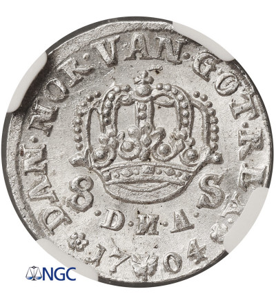 Dania. Frederik IV, 1699-1730. 8 Skilling 1704 CW, Glückstadt - NGC MS 65