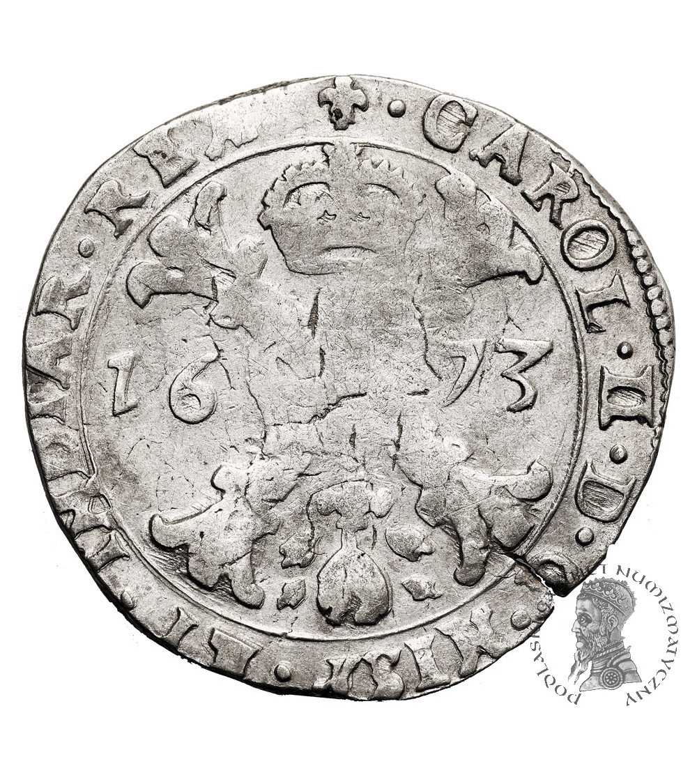 Niderlandy Hiszpańskie (Belgia), Flandria. 1/2 Patagona 1673, Brugia, Karol II (1665-1700) Niderlandy Hiszpańskie (Belgia), Flandria. 1/2 Patagona 1673, Brugia, Karol II (1665-1700)