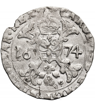 Spanish Netherlands (Belgium), Flandren. 1/2 Patagon 1674, Brugge, Karel II (1665-1700)