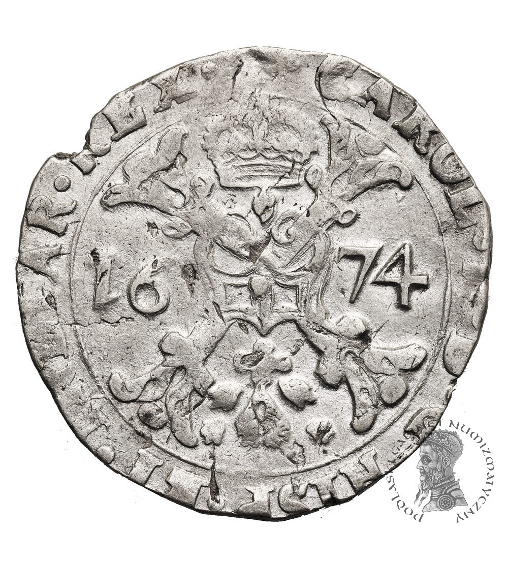 Spanish Netherlands (Belgium), Flandren. 1/2 Patagon 1674, Brugge, Karel II (1665-1700) Spanish Netherlands (Belgium), Flandren. 1/2 Patagon 1674, Brugge, Karel II (1665-1700)