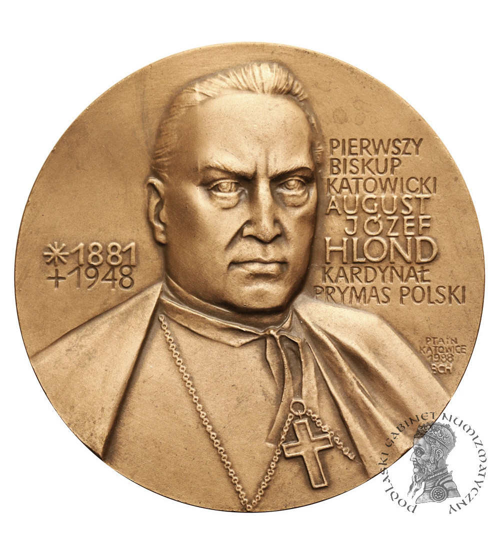 Polska, PRL (1952–1989). Medal 1988, Kardynał August Józef Hlond Polska, PRL (1952–1989). Medal 1988, Kardynał August Józef Hlond