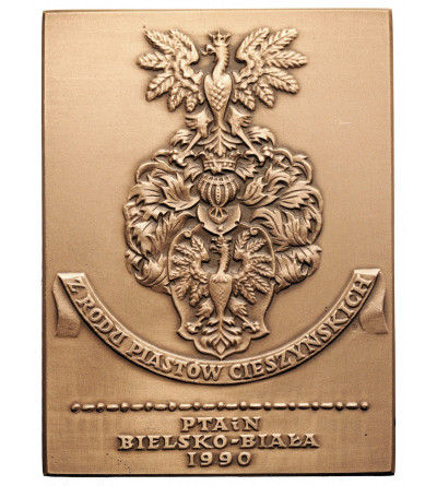 Poland. Plaquette 1990, Adamus Wenceslaus of the Piast Dynasty of Cieszyn, PTAiN Bielsko - Biała