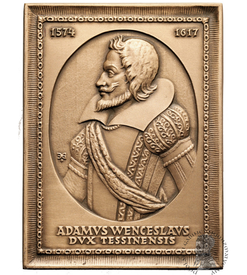 Poland. Plaquette 1990, Adamus Wenceslaus of the Piast Dynasty of Cieszyn, PTAiN Bielsko - Biała