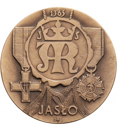 Polska, PRL (1952-1989). Medal 1985, Jasło 1365, ,,Zburzone nienawiścią, wydźwignięte pracą"