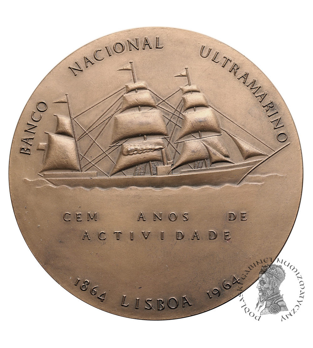 Portugalia, Lizbona. Okazały Medal 1964 upamiętniający pierwsze stulecie działalności Banku Narodowego Ultramarino Portugalia, Lizbona. Okazały Medal 1964 upamiętniający pierwsze stulecie działalności Banku Narodowego Ultramarino
