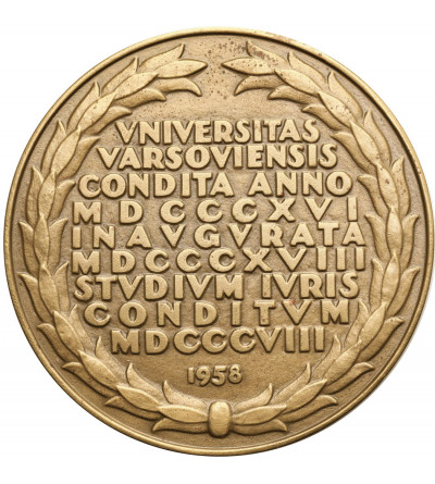 Polska, PRL (1952-1989). Medal 1958 z przypinką, 150-lecie Wydziału Prawa na Uniwersytecie Warszawskim - RZADKI