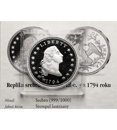 USA. Replika srebrnego dolara Liberty z 1794 roku