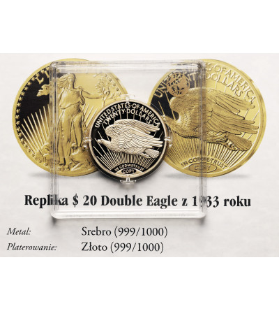 USA. Replica of a 1933 Double Eagle 20 Dollar coin