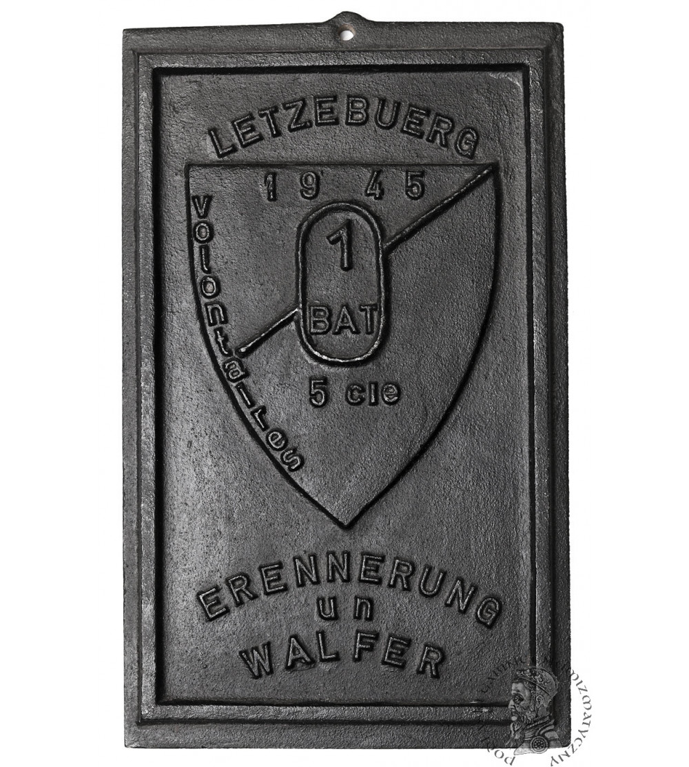 Luxembourg, Walfer/Walferdange. Commemorative plaque of the 1st Battalion, 5th Infantry Division, formed in 1945 in Walfer