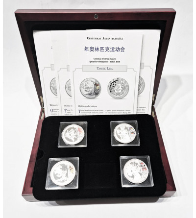 Chiny. Zestaw Srebrnych Monet Proof, 10 Yuan 2008, Igrzyska Olimpijskie - Pekin 2008, (4 x 1 Oz Ag .999)