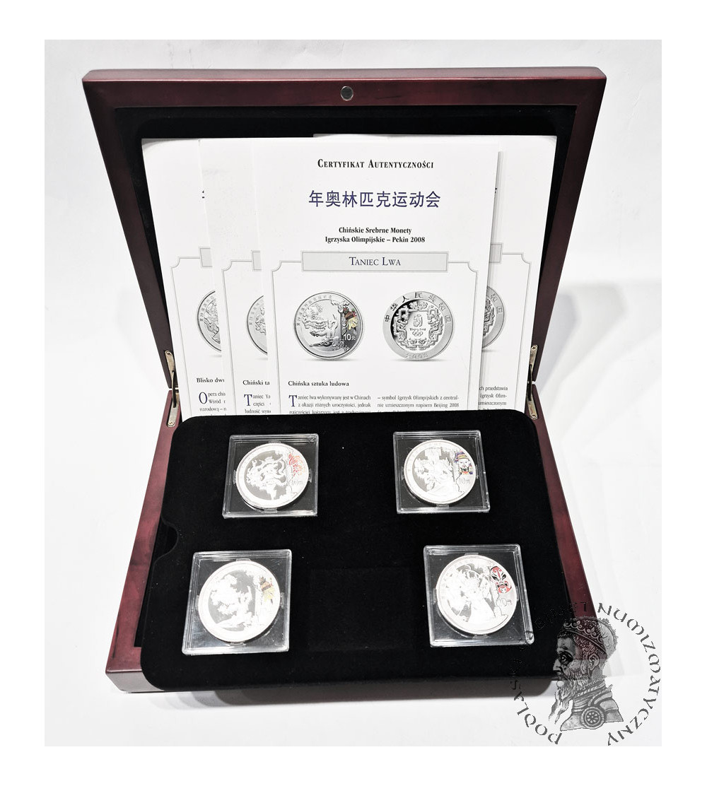 Chiny. Zestaw Srebrnych Monet Proof, 10 Yuan 2008, Igrzyska Olimpijskie - Pekin 2008, (4 x 1 Oz Ag .999)