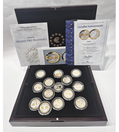 Poland. Collection “Commemorative Issue of the Common Currency of the Eurozone Countries”, 14 pcs, Silver and Gold plated medals
