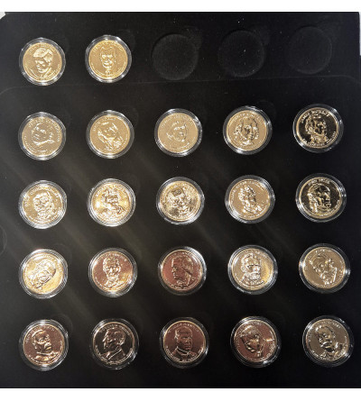 USA. Kolekcja ,,Słynne Amerykańskie Dolary Prezydenckie", 22 sztuk, Skarbnica Narodowa, platerowane złotem