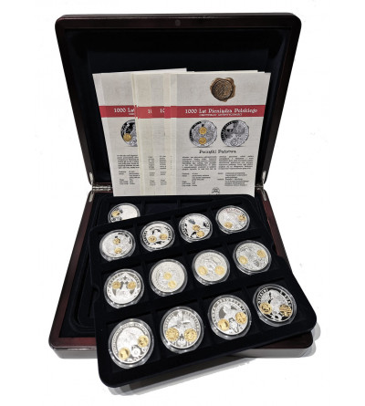 Poland. Collection “1000 Years of Polish Money”, 13 pcs, National Treasury, Silver and Gold plated medals
