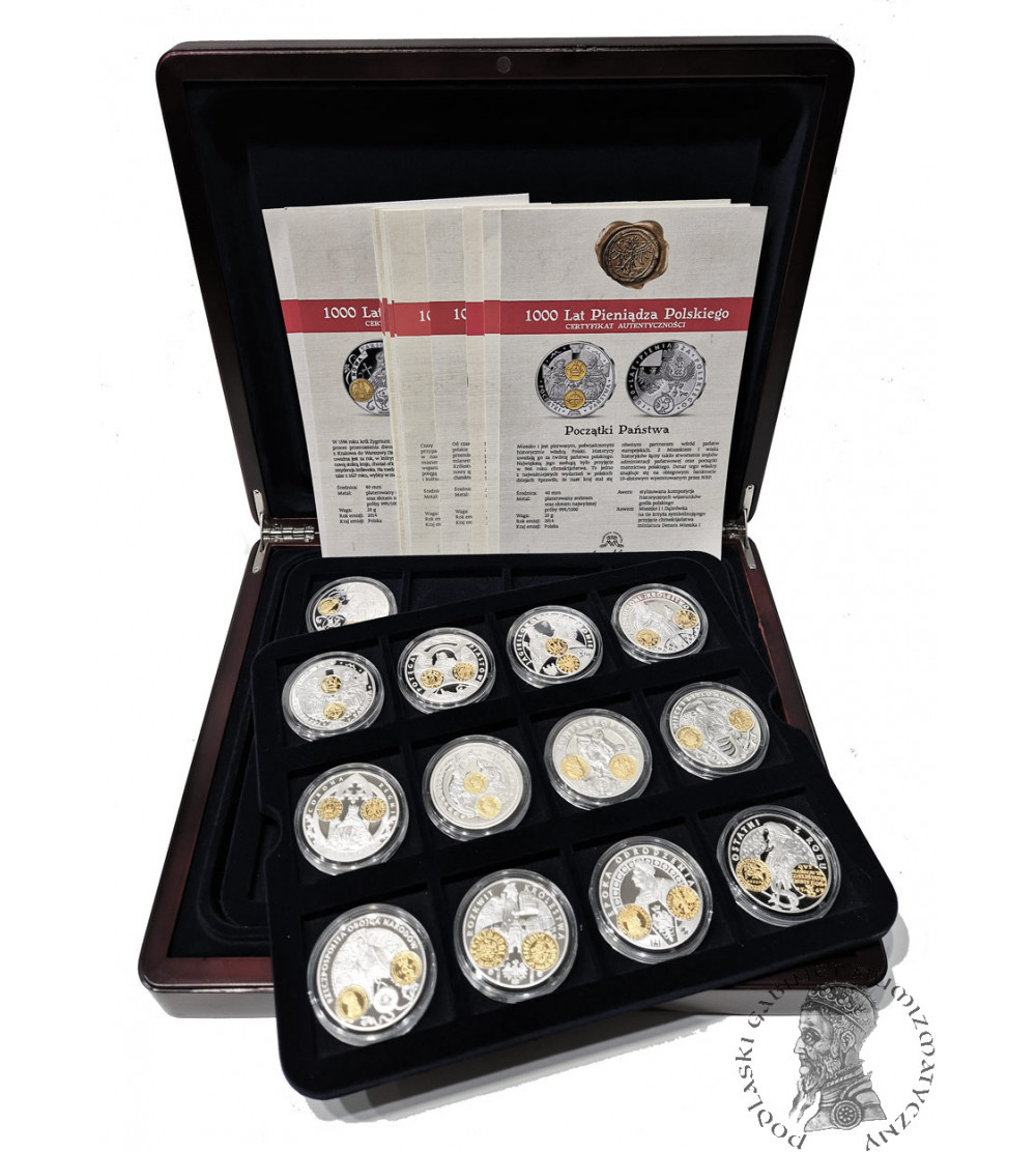 Poland. Collection “1000 Years of Polish Money”, 13 pcs, National Treasury, Silver and Gold plated medals