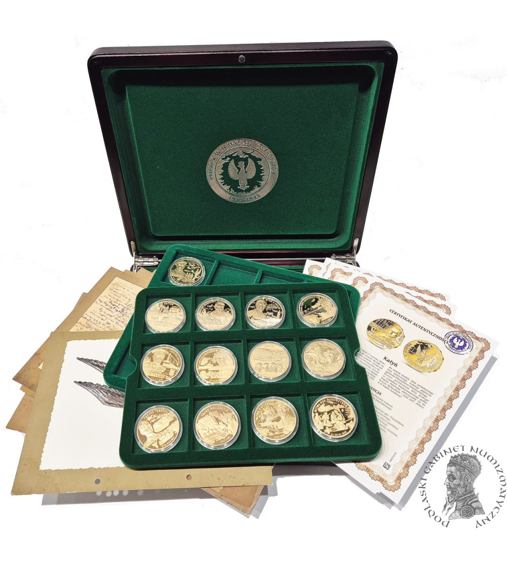 Poland. Collection “Poles in World War II 1939-1945,” 13 pcs, National Treasury, Gold-plated medals