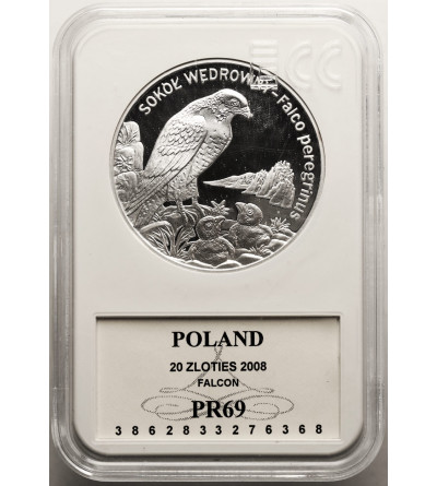 Poland. 20 Zlotych 2008, Peregrine falcon - Proof GCN ECC PR 69