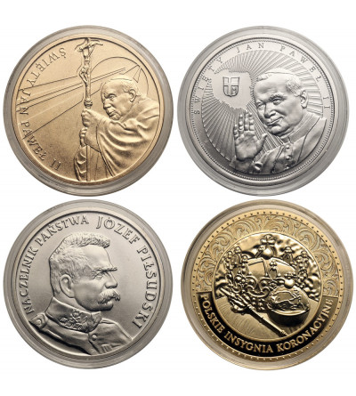 Poland. Set of 4 medals: Saint John Paul II X 2, Head of State Józef Piłsudski and Polish Coronation Insignia - Crown