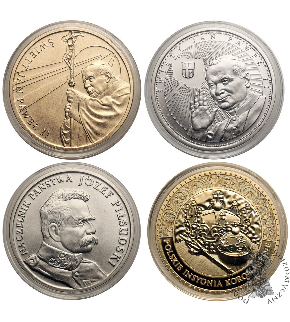 Poland. Set of 4 medals: Saint John Paul II X 2, Head of State Józef Piłsudski and Polish Coronation Insignia - Crown