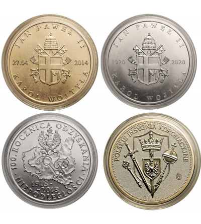 Poland. Set of 4 medals: Saint John Paul II X 2, Head of State Józef Piłsudski and Polish Coronation Insignia - Crown