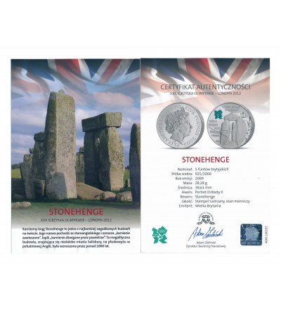 Wielka Brytania. 5 funtów 2009, Stonehenge, XXX Igrzyska Olimpijskie, Londyn 2012, srebro .925
