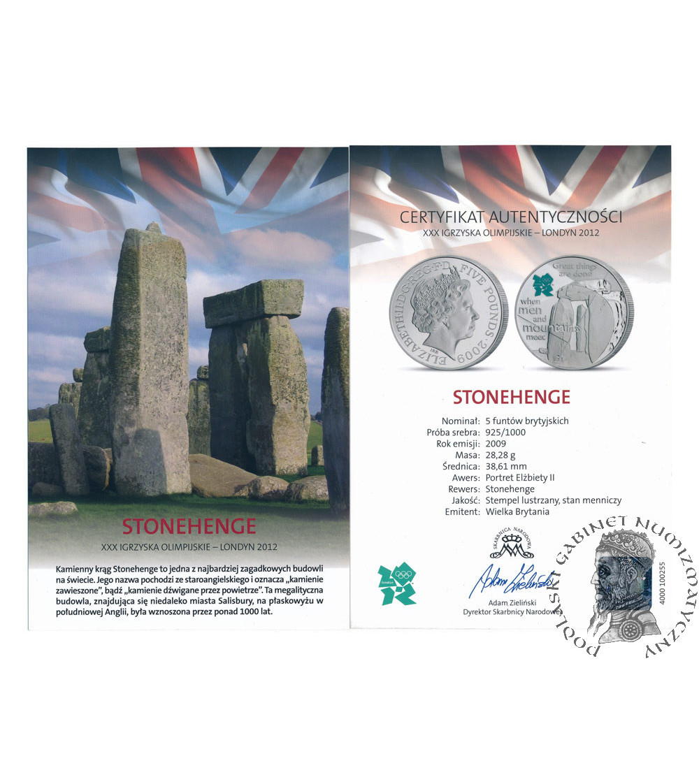 Great Britain. 5 Pounds 2009, Stonehenge, XXX Olympic Games, London 2012, Sterling Silver