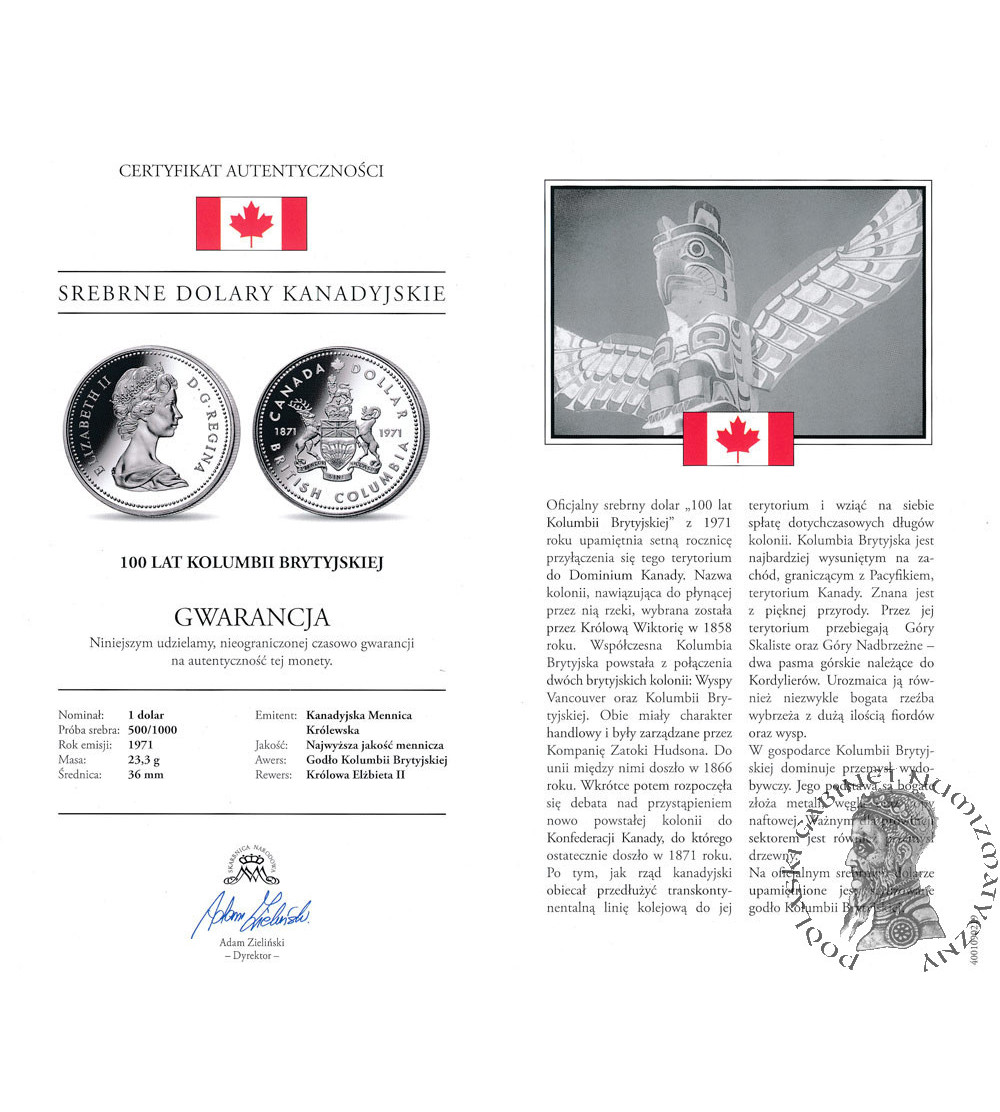 Canada, Elizabeth II (1952-2022). 1 Dollar 1971, 100th anniversary of British Columbia