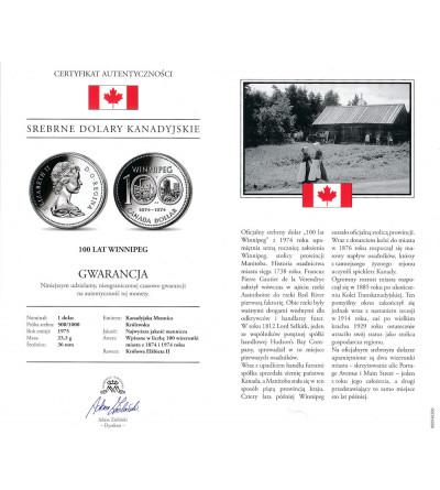 Canada, Elizabeth II (1952-2022). 1 Dollar 1974, 100th anniversary of the City of Winnipeg