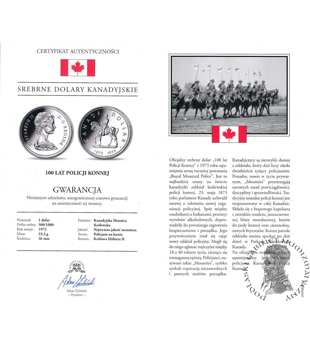 Canada, Elizabeth II (1952-2022). 1 Dollar 1973, 100th Anniversary of the Royal Canadian Mounted Police