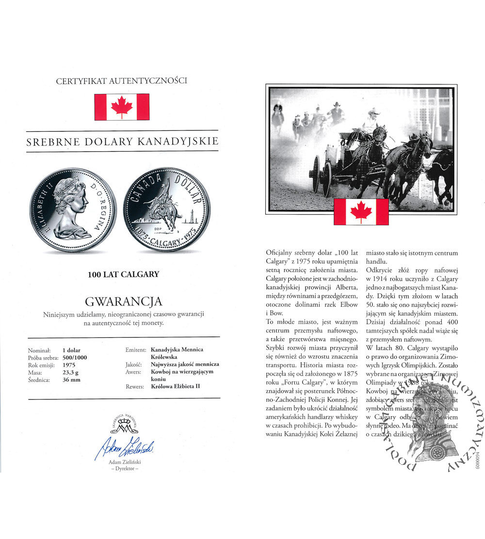 Canada, Elizabeth II (1952-2022). 1 Dollar 1975, 100th anniversary of the city of Calgary