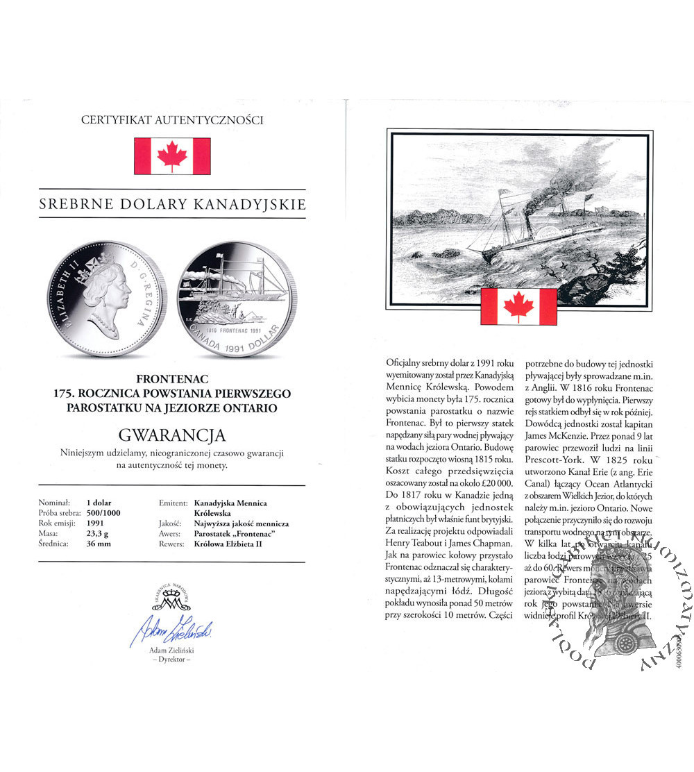 Canada, Elizabeth II (1952-2022). 1 Dollar 1991, 175th anniversary of the S.S. Frontenac
