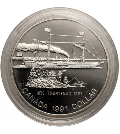 Kanada, Elżbieta II (1952-2022). 1 dolar 1991, 175 rocznica powstania S.S. Frontenac, Kolekcja: ,,Srebrne dolary kanadyjskie"