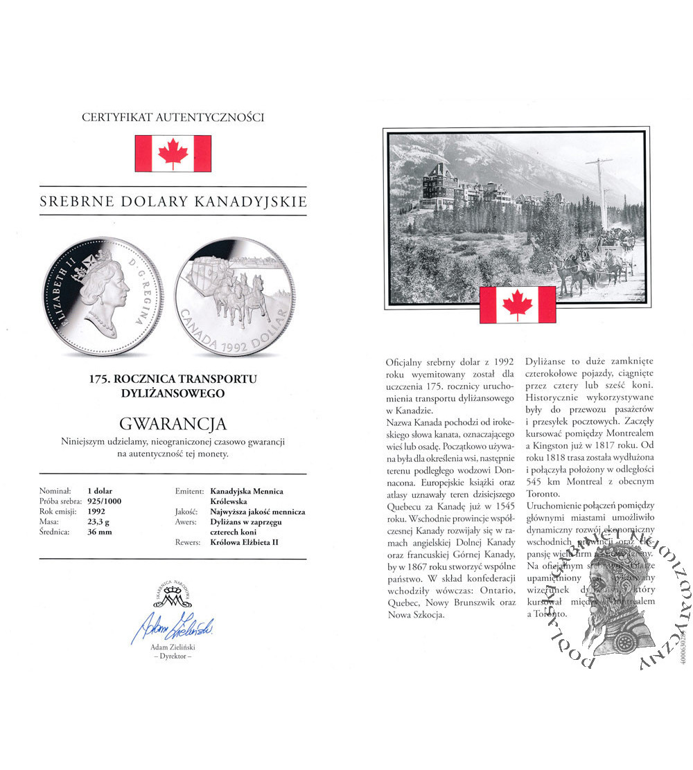 Canada, Elizabeth II (1952-2022). 1 Dollar 1992, 175th Anniversary of the Kingston Stagecoach
