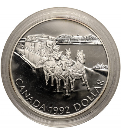 Kanada, Elżbieta II (1952-2022). 1 dolar 1992, 175 rocznica Transportu Dyliżansowego, Kolekcja: ,,Srebrne dolary kanadyjskie"