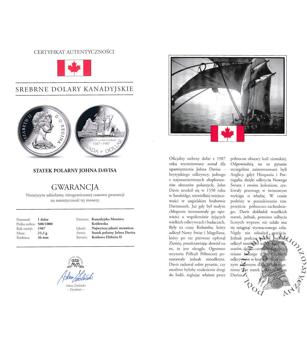 Canada, Elizabeth II (1952-2022). 1 Dollar 1987, 400th anniversary of the discovery of the Davis Strait