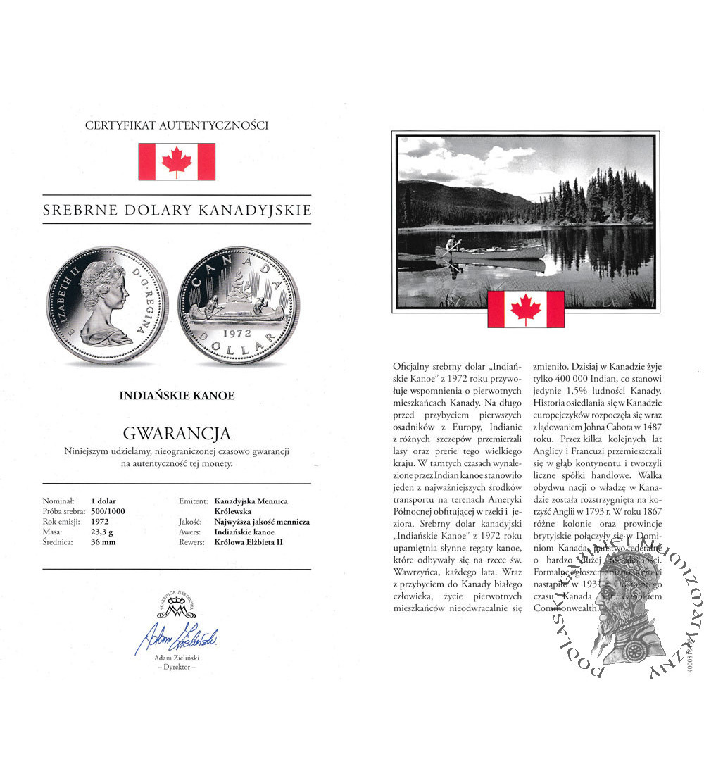Canada, Elizabeth II (1952-2022). 1 Dollar 1972, Indian Canoe, Collection: “Canadian Silver Dollars”