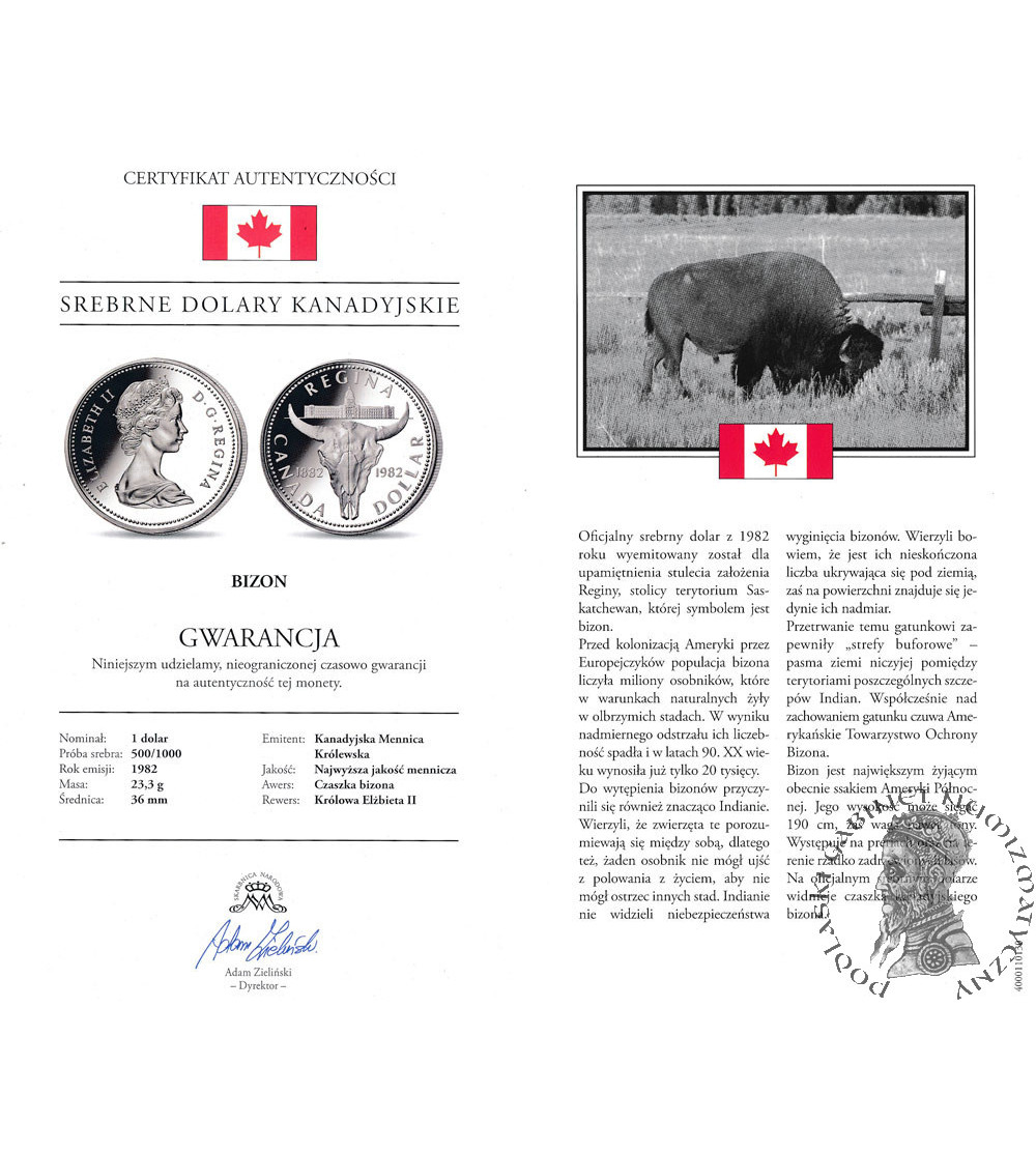 Canada, Elizabeth II (1952-2022). 1 Dollar 1982, Buffalo, Regina Centennial, Collection: “Canadian Silver Dollars”