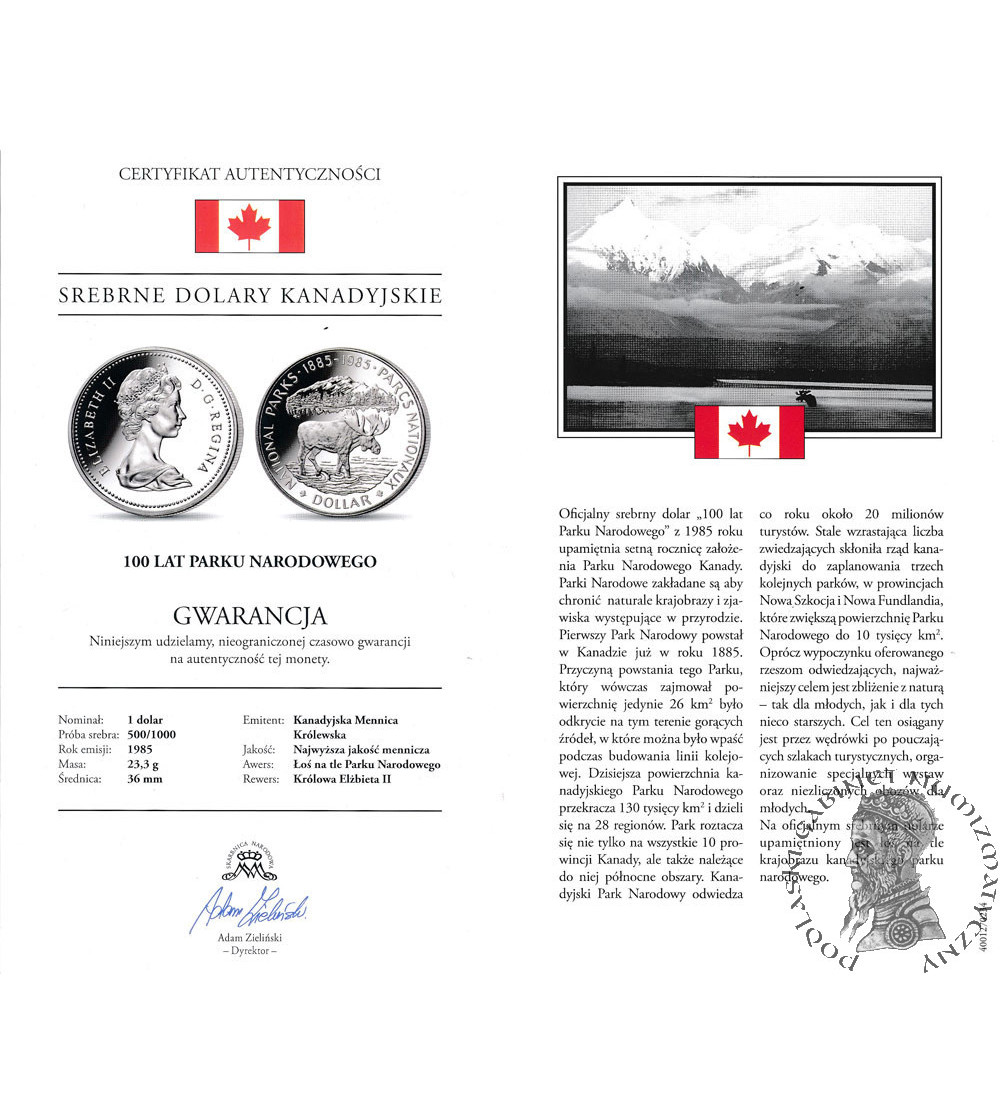 Canada, Elizabeth II (1952-2022). 1 Dollar 1985, 100 Years of National Parks, Collection: “Silver Canadian Dollars”
