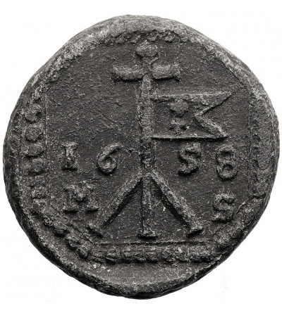 Jan Kazimierz, 1648-1668. City Token 1658, A standing cross with the town's banner and the letters M-S, Gdansk / Danzig