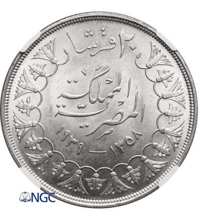 Egypt, Farouk I (1936-1952). 20 Piastres, AH 1358 / 1939 AD - NGC MS 63