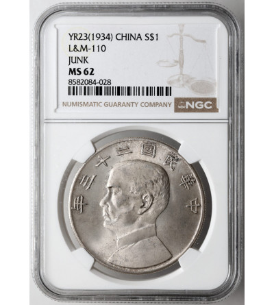 China, Republic. Junk Dollar, YR 23 (1934) - NGC MS 62