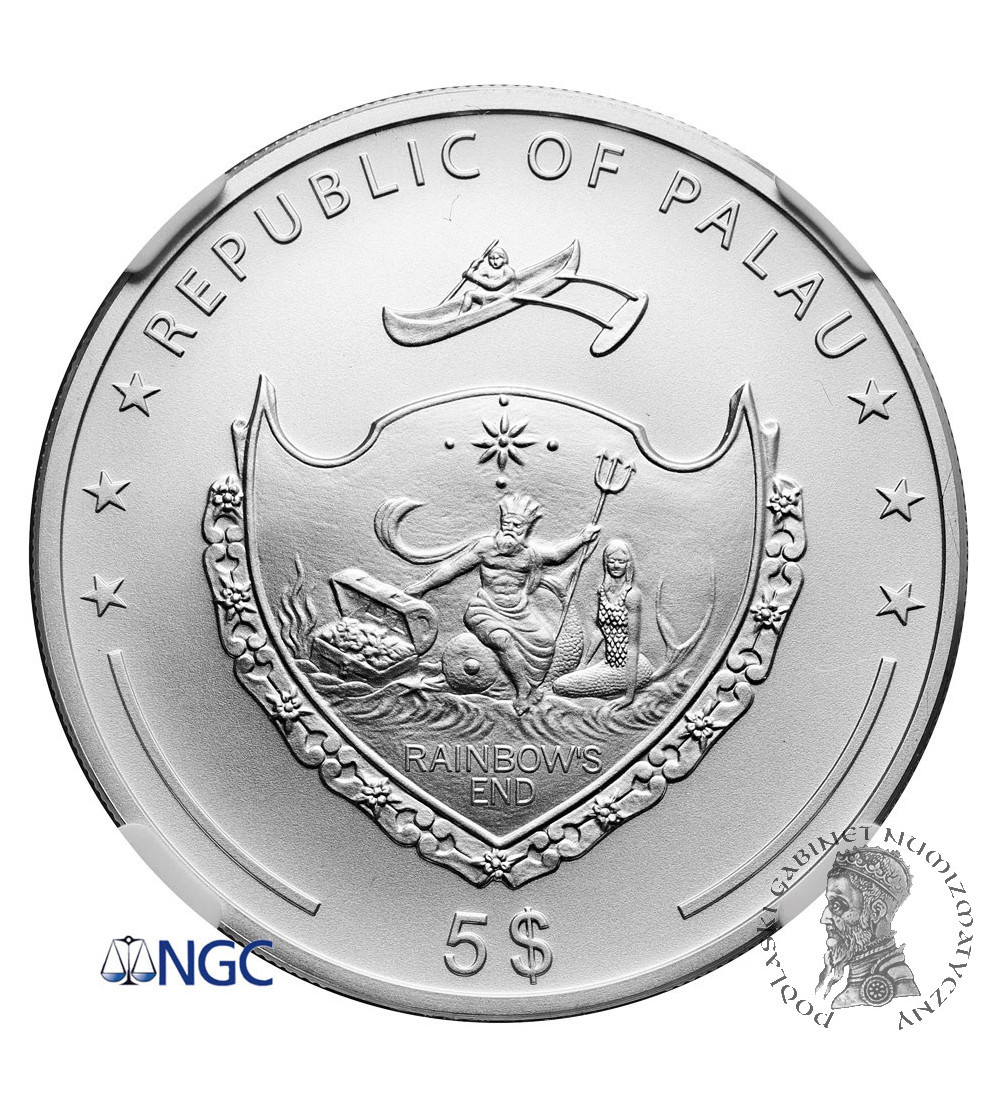 Palau. 5 Dollars 2016, Year of the Monkey - NGC MS 69
