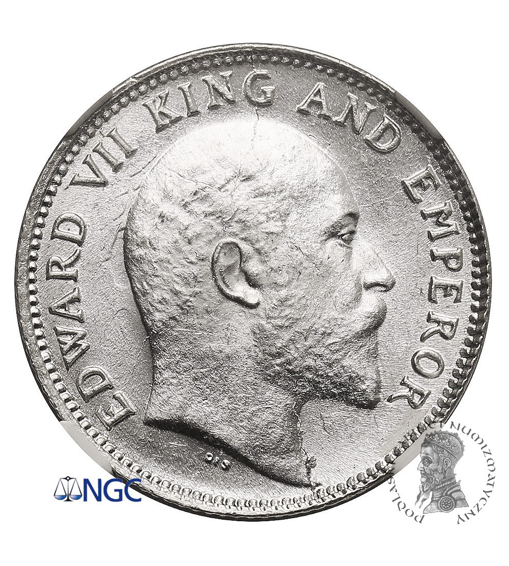 Indie Brytyjskie, Edward VII. 1/4 rupii 1906 (C), Kalkuta - NGC MS 63+