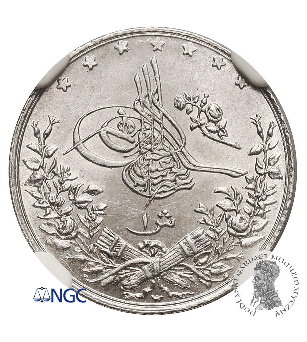 Ottoman Empire. Egypt, Abdul Hamid. 1 Qirsh, AH 1293 W Year 10 / 1886 AD - NGC MS 63
