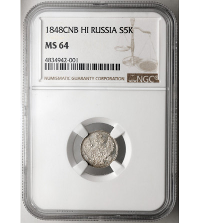 Russia, Nicholas I 1826-1855. 5 Kopeks 1848 HI, St. Petersburg - NGC MS 64